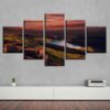 Mountain Lake And Red Sky Sunset 1 - Nature 5 Panel Canvas Art Wall Decor