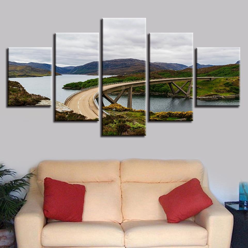 Mountain Lake Highway - Nature 5 Panel Canvas Art Wall Decor Mountain Lake Highway - Nature 5 Panel Canvas Art Wall Decor