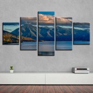 Mountain Lake White Cloud - Nature 5 Panel Canvas Art Wall Decor