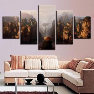 Mountain Peaks Natural - Nature 5 Panel Canvas Art Wall Decor