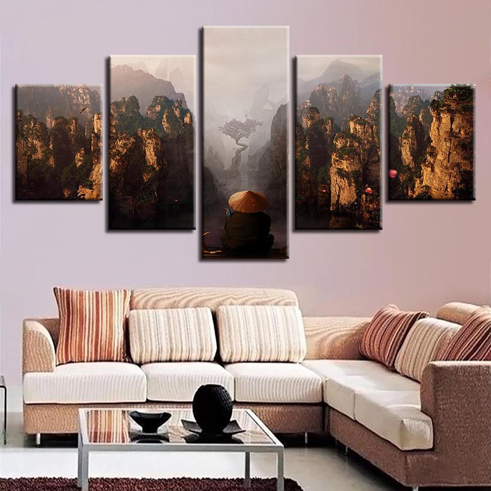 Mountain Peaks Natural - Nature 5 Panel Canvas Art Wall Decor Mountain Peaks Natural - Nature 5 Panel Canvas Art Wall Decor