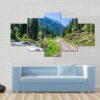 Mountain River And Road - Nature 5 Panel Canvas Art Wall Decor