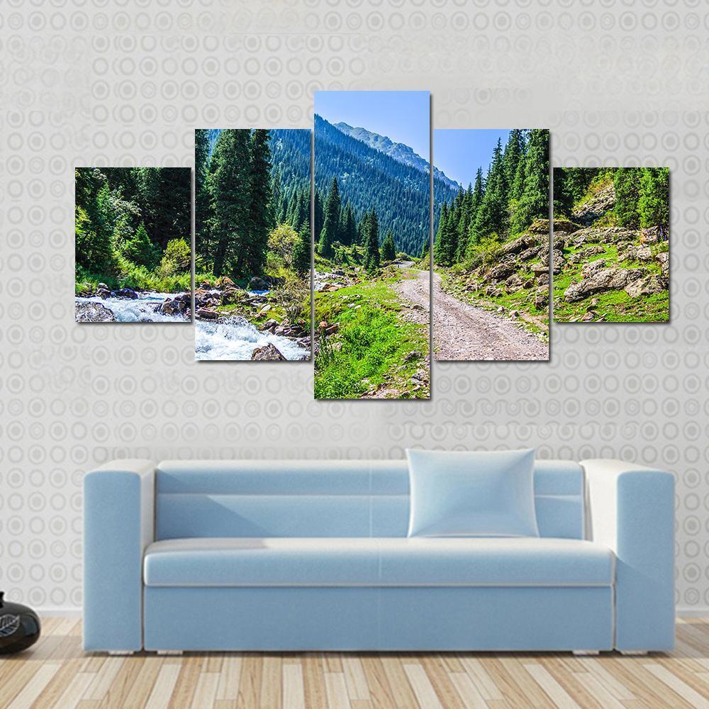 Mountain River And Road - Nature 5 Panel Canvas Art Wall Decor Mountain River And Road - Nature 5 Panel Canvas Art Wall Decor