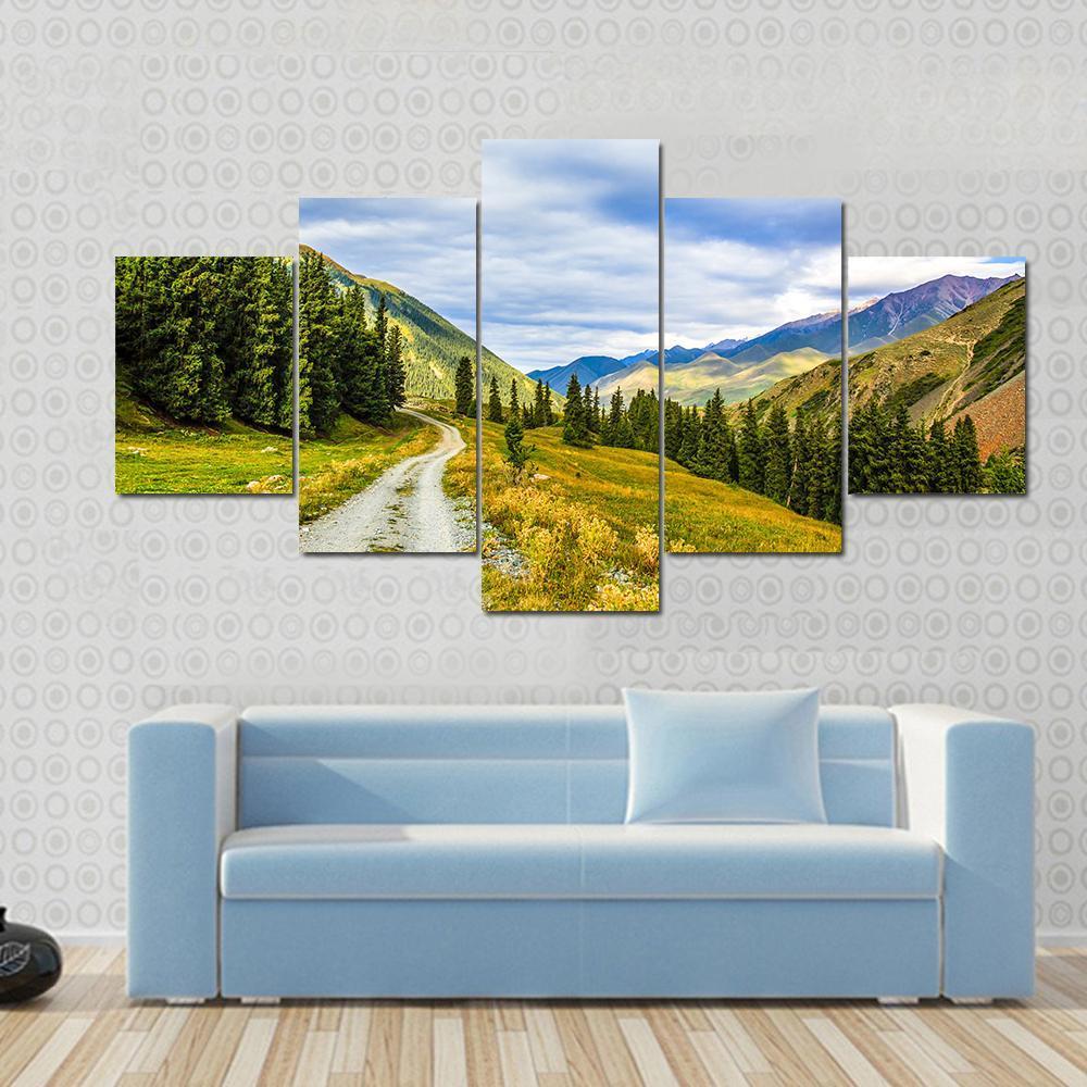 Mountain Road Landscape With Clouds - Nature 5 Panel Canvas Art Wall Decor Mountain Road Landscape With Clouds - Nature 5 Panel Canvas Art Wall Decor