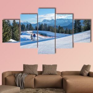 Mountain Skiing Slopes - Nature 5 Panel Canvas Art Wall Decor