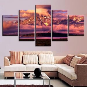 Mountain Sunset 02 - Nature 5 Panel Canvas Art Wall Decor