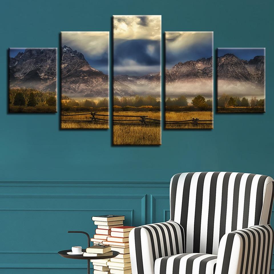 Mountain Tree Grass - Nature 5 Panel Canvas Art Wall Decor Mountain Tree Grass - Nature 5 Panel Canvas Art Wall Decor