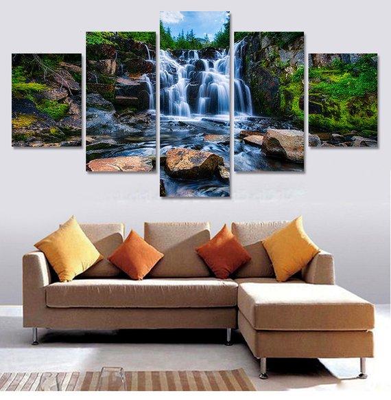 Mountain Waterfall 04 - Nature 5 Panel Canvas Art Wall Decor Mountain Waterfall 04 - Nature 5 Panel Canvas Art Wall Decor