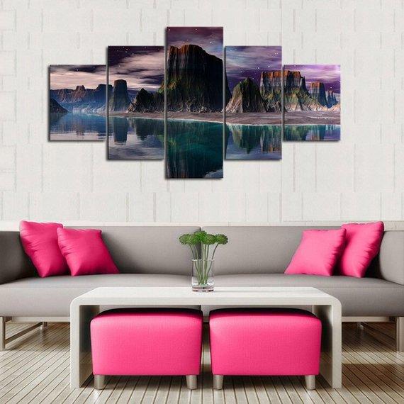 Mountain - Nature 5 Panel Canvas Art Wall Decor Mountain - Nature 5 Panel Canvas Art Wall Decor