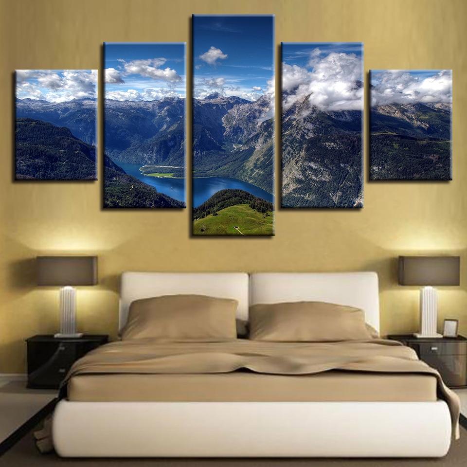 Mountains And Rivers Blue Sky White Cloud - Nature 5 Panel Canvas Art Wall Decor Mountains And Rivers Blue Sky White Cloud - Nature 5 Panel Canvas Art Wall Decor