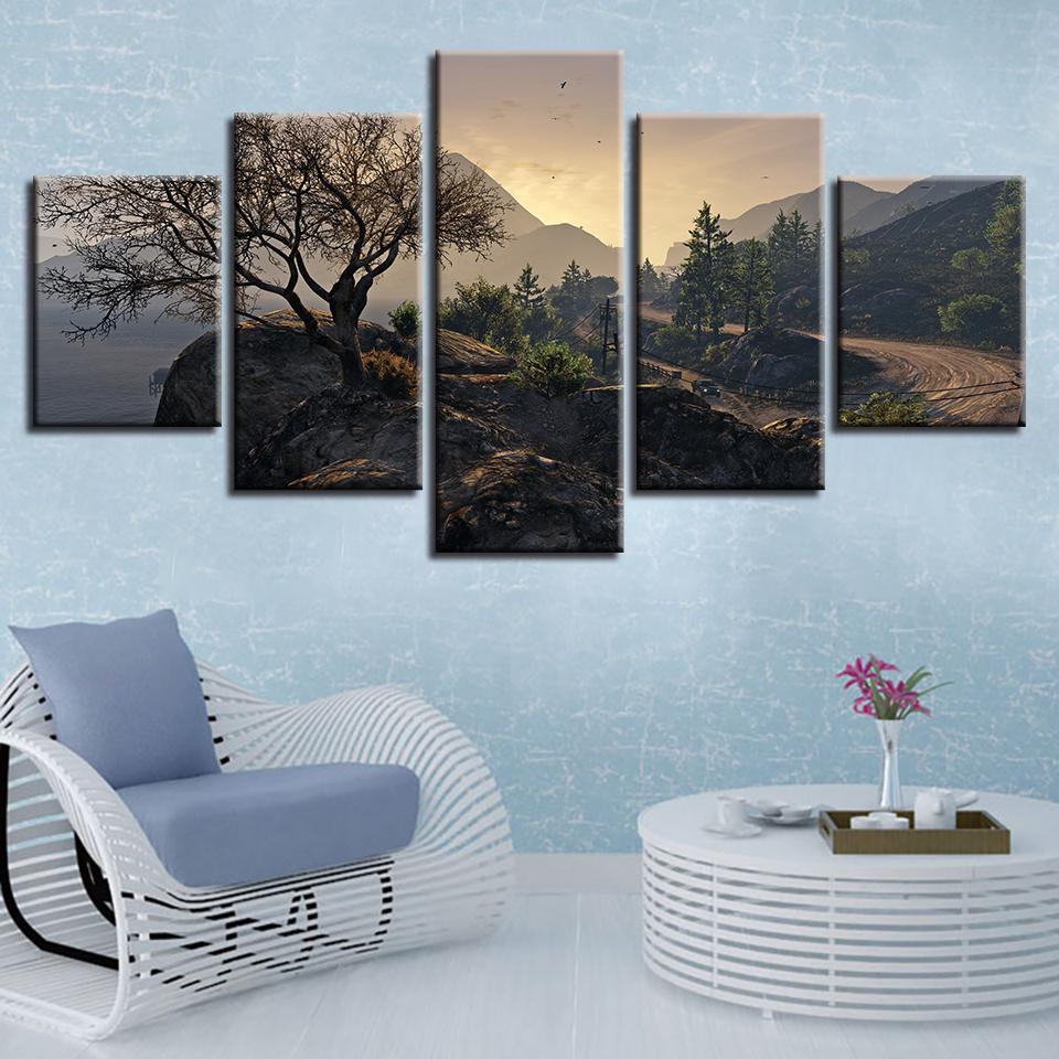 Mountains And Trees - Nature 5 Panel Canvas Art Wall Decor Mountains And Trees - Nature 5 Panel Canvas Art Wall Decor