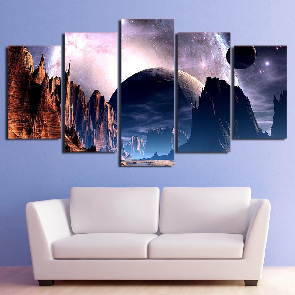 Mountains Planet Landscapes - Space Universe 5 Panel Canvas Art Wall Decor Mountains Planet Landscapes - Space Universe 5 Panel Canvas Art Wall Decor