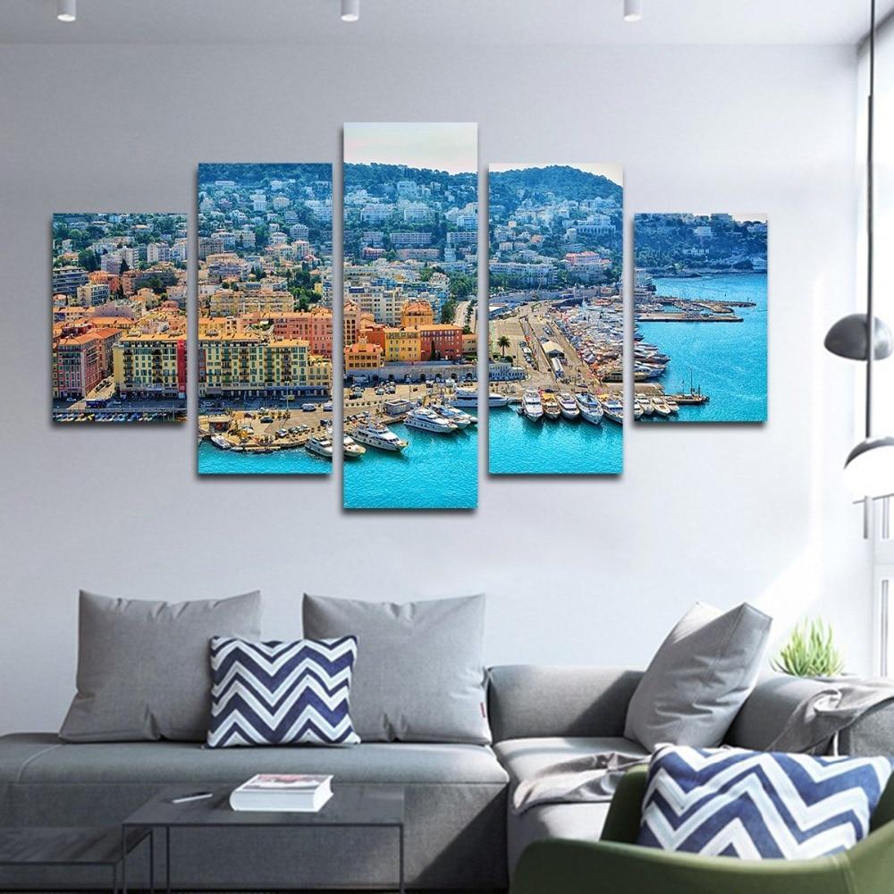 Mountains Ship - Nature 5 Panel Canvas Art Wall Decor Mountains Ship - Nature 5 Panel Canvas Art Wall Decor