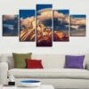 Mountaintop Blue Sky And White Clouds - Nature 5 Panel Canvas Art Wall Decor