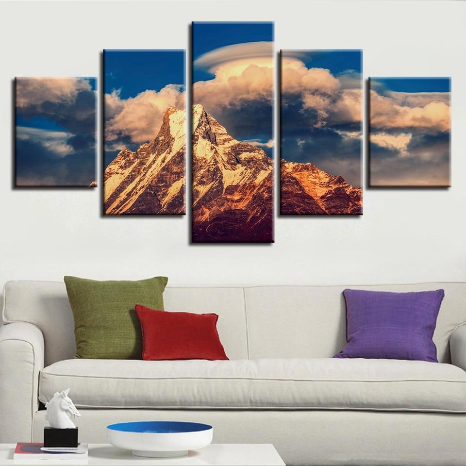 Mountaintop Blue Sky And White Clouds - Nature 5 Panel Canvas Art Wall Decor Mountaintop Blue Sky And White Clouds - Nature 5 Panel Canvas Art Wall Decor