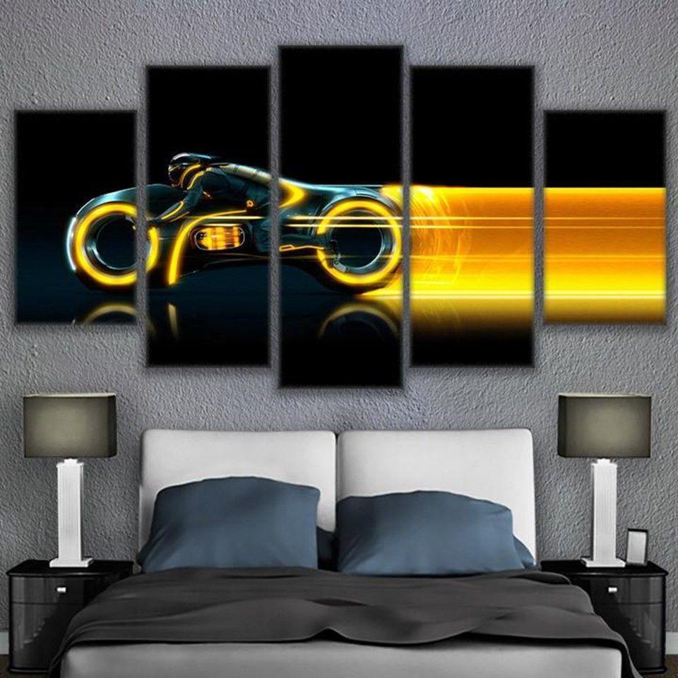 Movie Tron Motorcycle - Movie 5 Panel Canvas Art Wall Decor Movie Tron Motorcycle - Movie 5 Panel Canvas Art Wall Decor