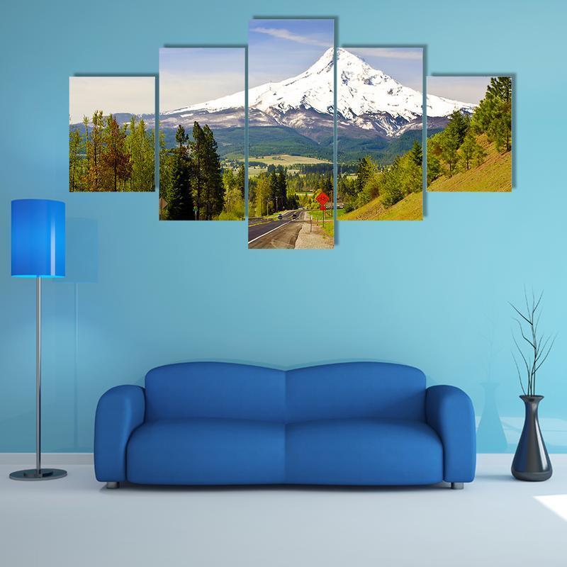 Mt Hood From A Road At Hood River 1 - Nature 5 Panel Canvas Art Wall Decor Mt Hood From A Road At Hood River 1 - Nature 5 Panel Canvas Art Wall Decor