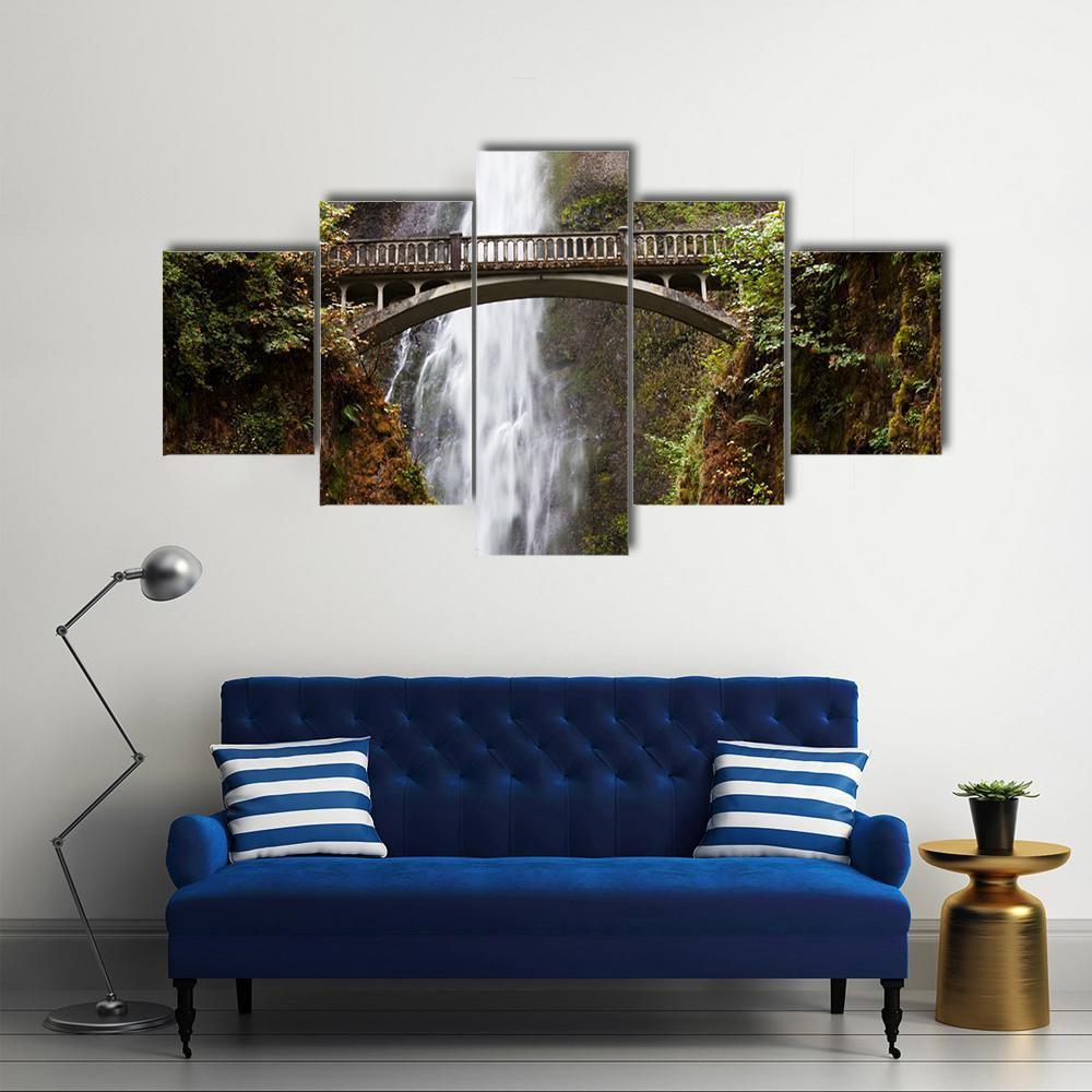 Multnomah Falls In Oregon - Nature 5 Panel Canvas Art Wall Decor Multnomah Falls In Oregon - Nature 5 Panel Canvas Art Wall Decor