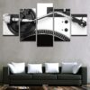 Music Microphone Black And White - Music 5 Panel Canvas Art Wall Decor