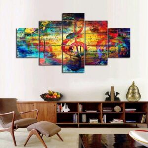 Music On Wood - Muisc 5 Panel Canvas Art Wall Decor