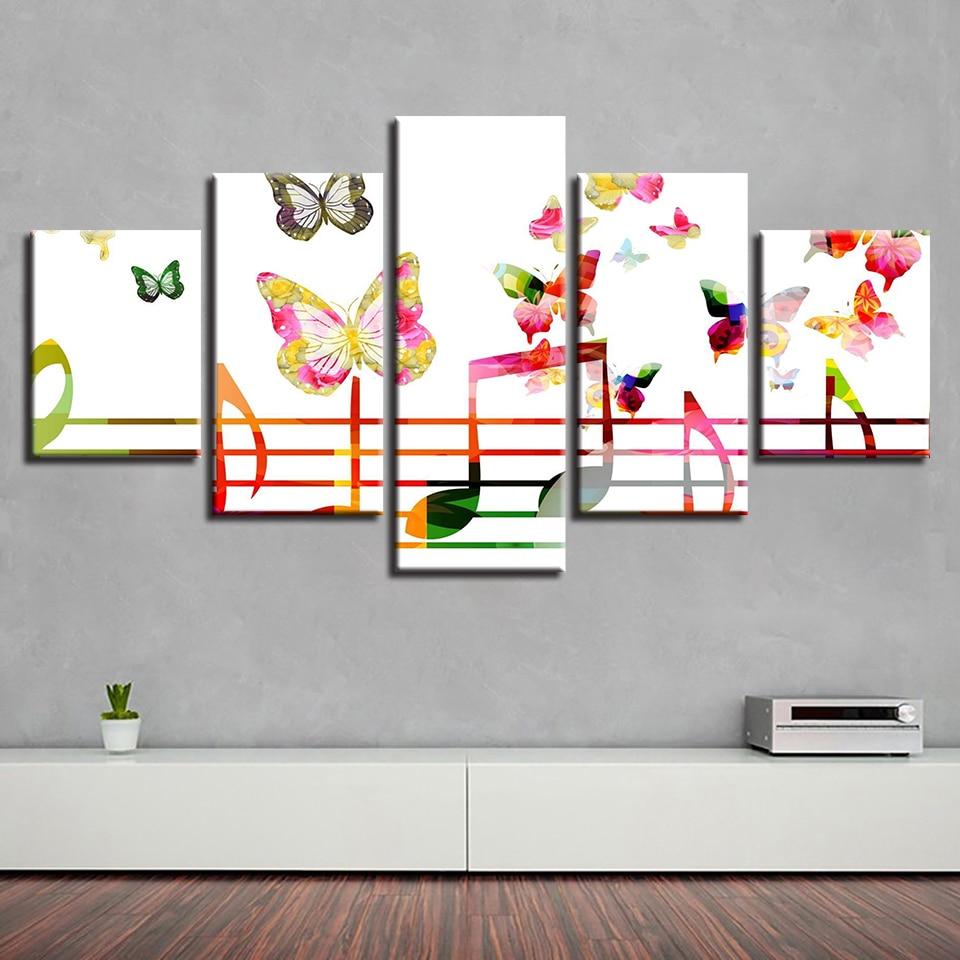 Music Symbol And Butterfly - Music 5 Panel Canvas Art Wall Decor Music Symbol And Butterfly - Music 5 Panel Canvas Art Wall Decor