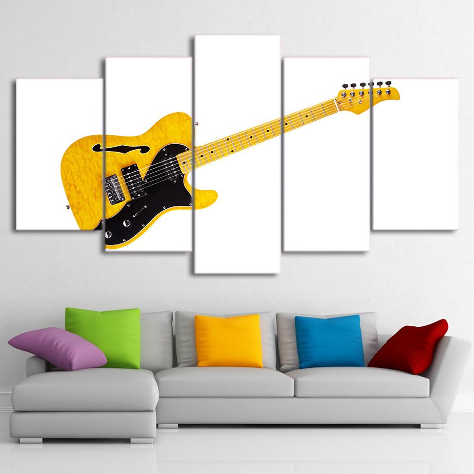 Music Yellow Guitar - Music 5 Panel Canvas Art Wall Decor Music Yellow Guitar - Music 5 Panel Canvas Art Wall Decor