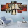 Musical Instruments Vintage Guitar And Piano Keys Music - Abstract 5 Panel Canvas Art Wall Decor