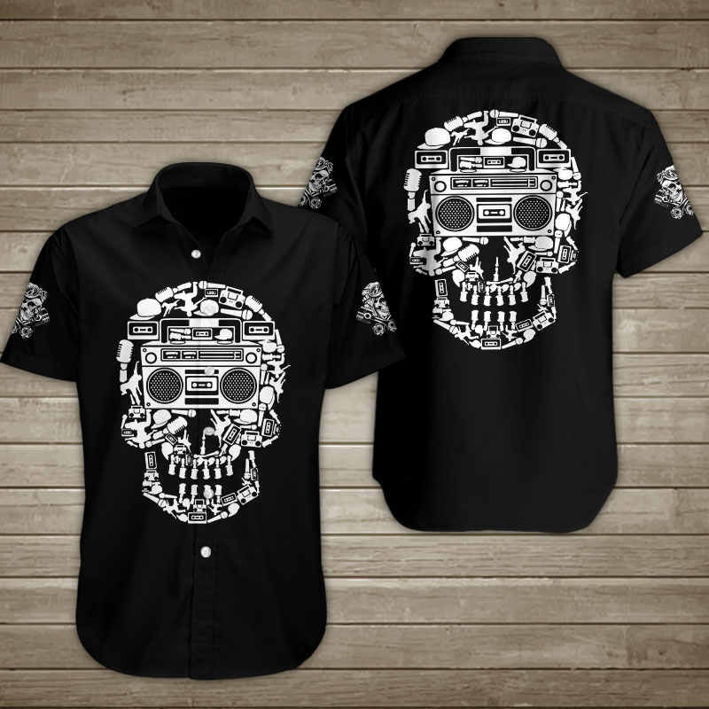 Musical Skull Hawaiian Shirt Summer Button Up Musical Skull Hawaiian Shirt Summer Button Up