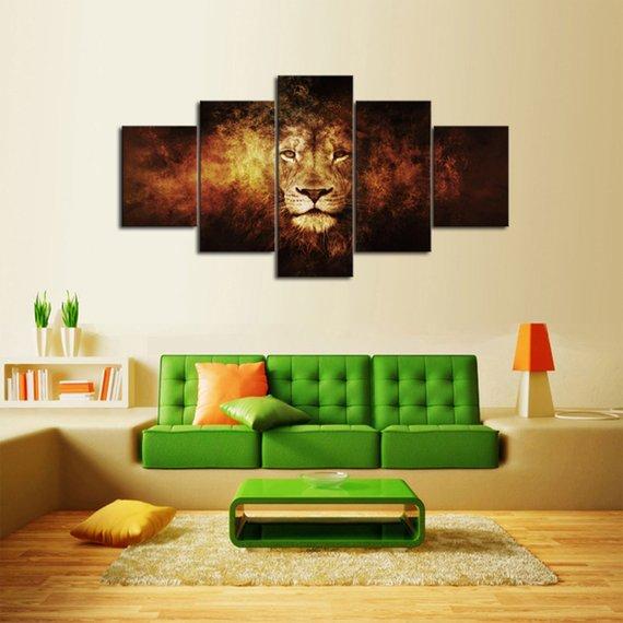 Mystic King Lion - Animal 5 Panel Canvas Art Wall Decor Mystic King Lion - Animal 5 Panel Canvas Art Wall Decor