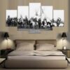 Native American Indian Warriors Teepees - Religion 5 Panel Canvas Art Wall Decor