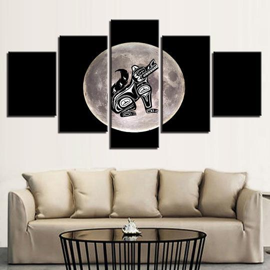 Native American Wolf Totem Full Moon - Space 5 Panel Canvas Art Wall Decor Native American Wolf Totem Full Moon - Space 5 Panel Canvas Art Wall Decor