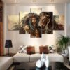 Native American Woman And Horse - Animal 5 Panel Canvas Art Wall Decor