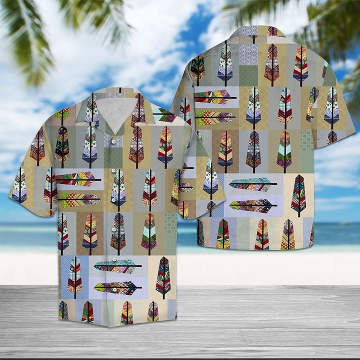 Native Feather Hawaiian Shirt Summer Button Up Native Feather Hawaiian Shirt Summer Button Up