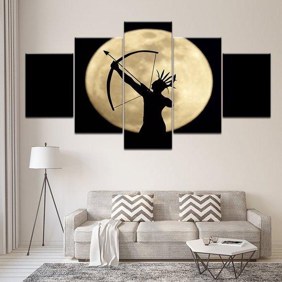 Native Moon Indian - Army 5 Panel Canvas Art Wall Decor Native Moon Indian - Army 5 Panel Canvas Art Wall Decor
