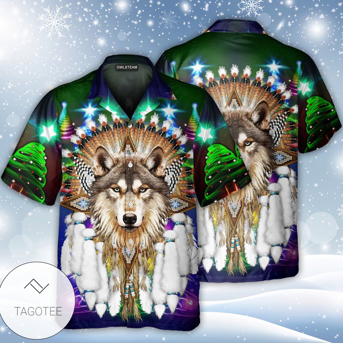 Native Wolf And Merry Christmas Hawaiian Shirt Tagotee Native Wolf And Merry Christmas Hawaiian Shirt Tagotee