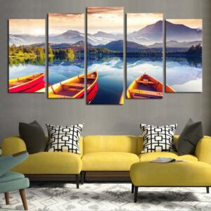 Nature Landscape River Mountains - Nature 5 Panel Canvas Art Wall Decor