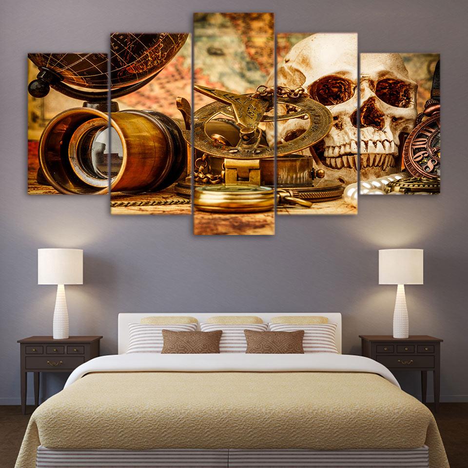 Nautical Adventure Tool And Skull - Abstract 5 Panel Canvas Art Wall Decor Nautical Adventure Tool And Skull - Abstract 5 Panel Canvas Art Wall Decor