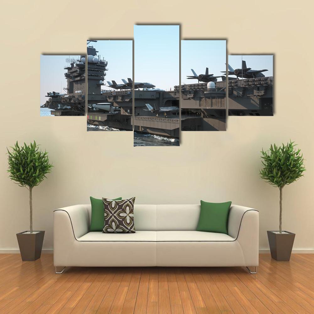 Navy Aircraft Carrier Angled View - Automative 5 Panel Canvas Art Wall Decor Navy Aircraft Carrier Angled View - Automative 5 Panel Canvas Art Wall Decor
