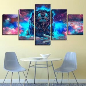 Nebula Lion Constellation - Animal 5 Panel Canvas Art Wall Decor