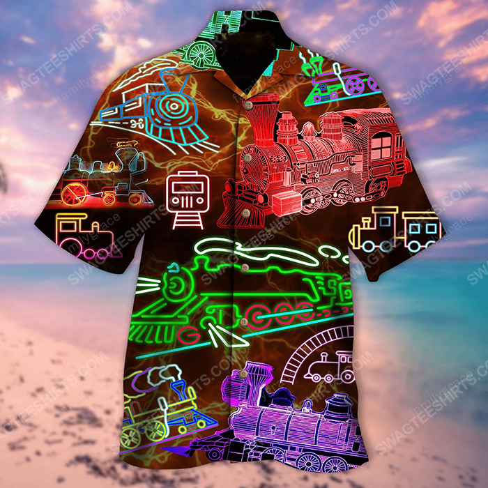 Neon On A Train Summer Vacation Hawaiian Shirt Neon On A Train Summer Vacation Hawaiian Shirt