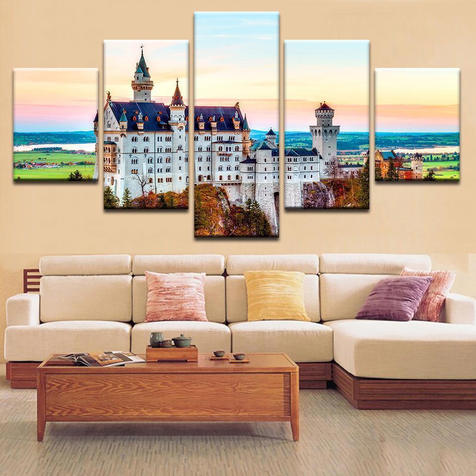 Neuschwanstein Castle - Nature 5 Panel Canvas Art Wall Decor Neuschwanstein Castle - Nature 5 Panel Canvas Art Wall Decor