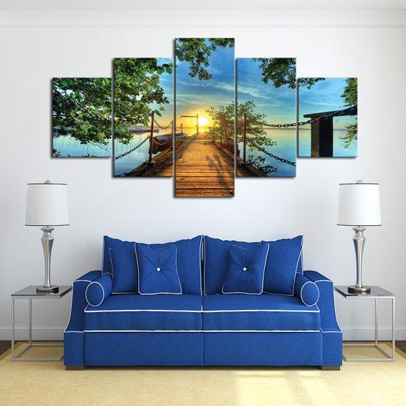 New Day On The Lake - Nature 5 Panel Canvas Art Wall Decor New Day On The Lake - Nature 5 Panel Canvas Art Wall Decor