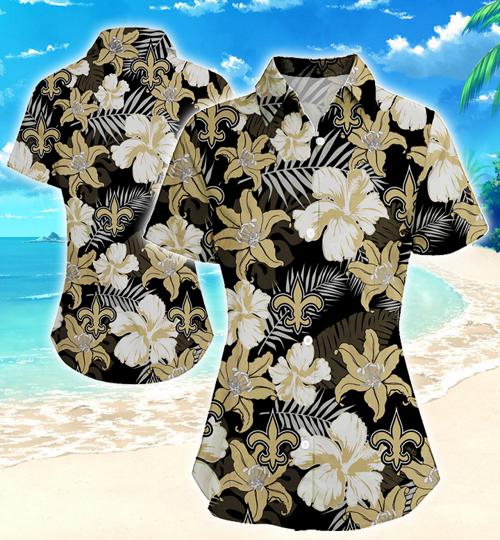 New Orleans Saints Women Hawaiian Shirt Summer Button Up New Orleans Saints Women Hawaiian Shirt Summer Button Up