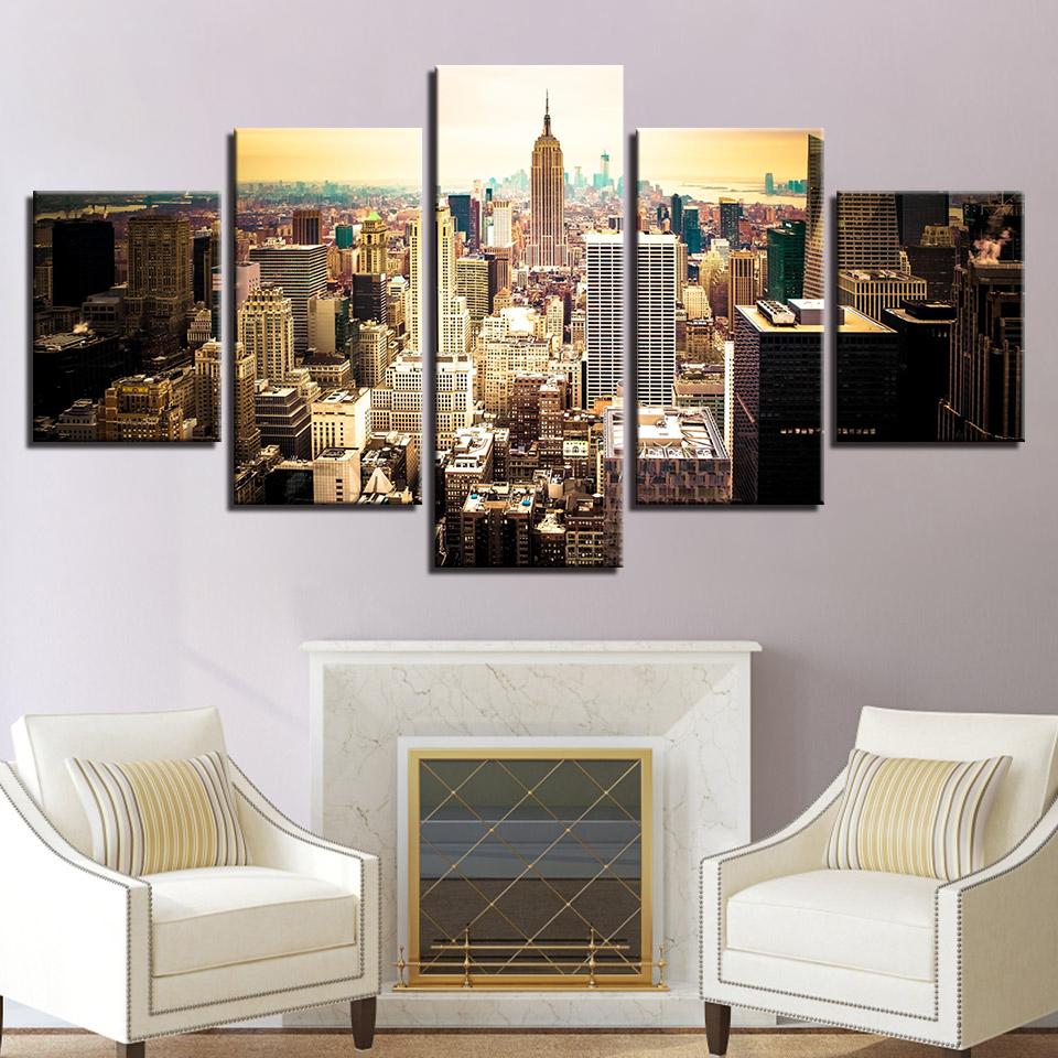 New York City Building Aerial View - Nature 5 Panel Canvas Art Wall Decor New York City Building Aerial View - Nature 5 Panel Canvas Art Wall Decor