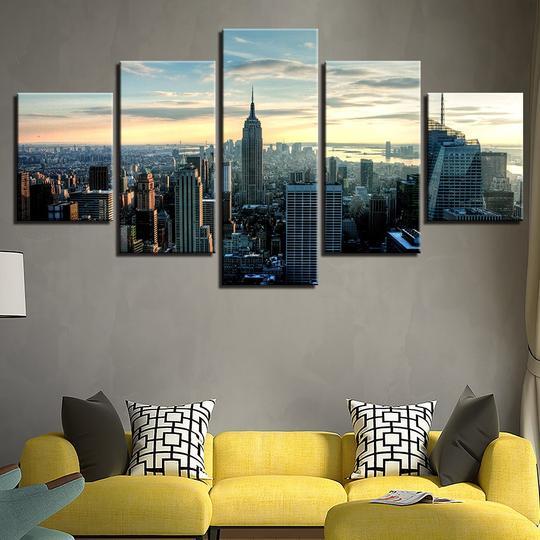 New York City Manhattan Skyline 02 - Nature 5 Panel Canvas Art Wall Decor New York City Manhattan Skyline 02 - Nature 5 Panel Canvas Art Wall Decor