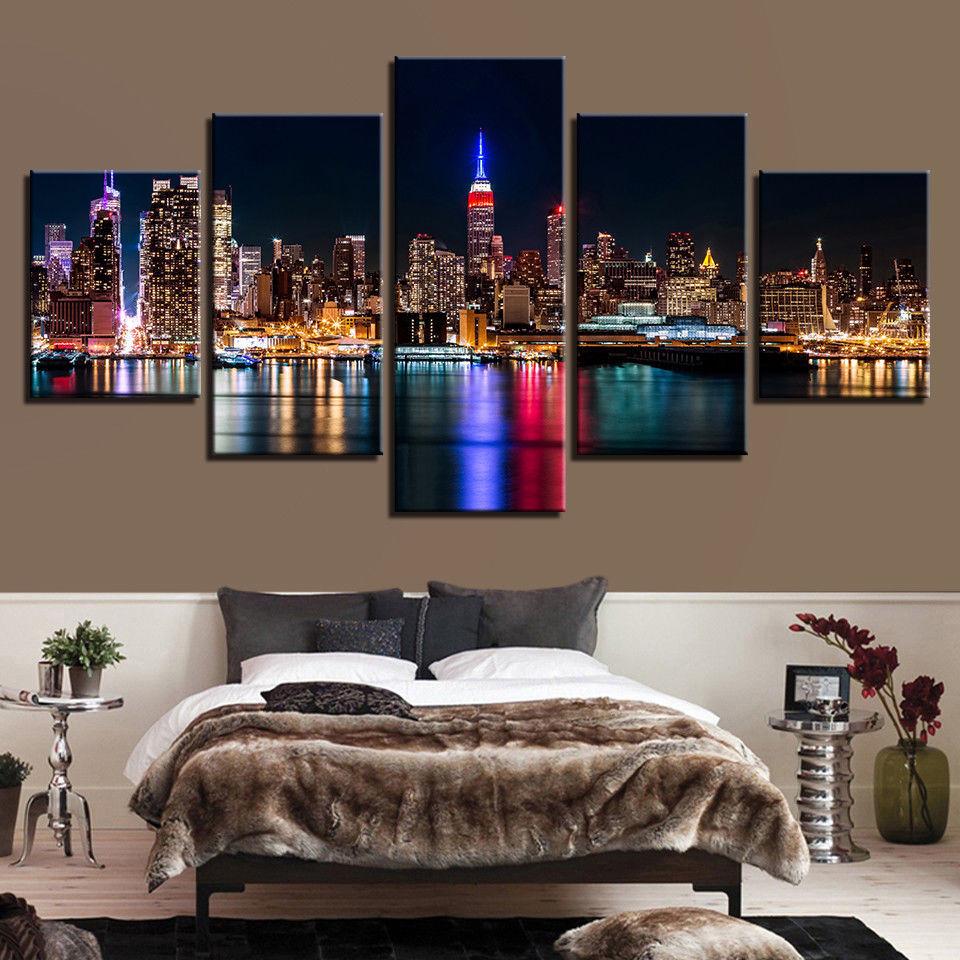 New York City Nightscape - Nature 5 Panel Canvas Art Wall Decor New York City Nightscape - Nature 5 Panel Canvas Art Wall Decor