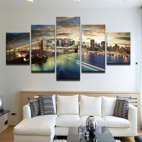 New York City Twilight - Nature 5 Panel Canvas Art Wall Decor New York City Twilight - Nature 5 Panel Canvas Art Wall Decor