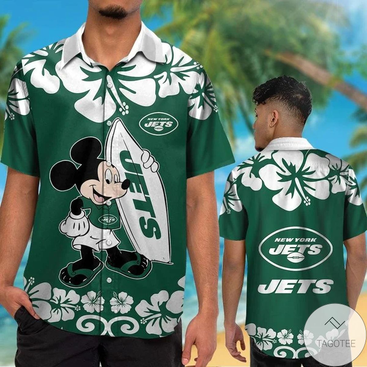 New York Jets & Mickey Mouse Hawaiian Shirt New York Jets & Mickey Mouse Hawaiian Shirt