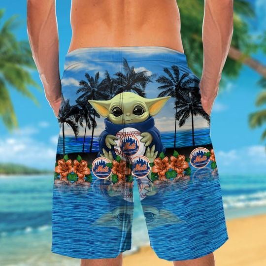 New York Mets Baby Yoda Hawaiian Shirt Short New York Mets Baby Yoda Hawaiian Shirt Short