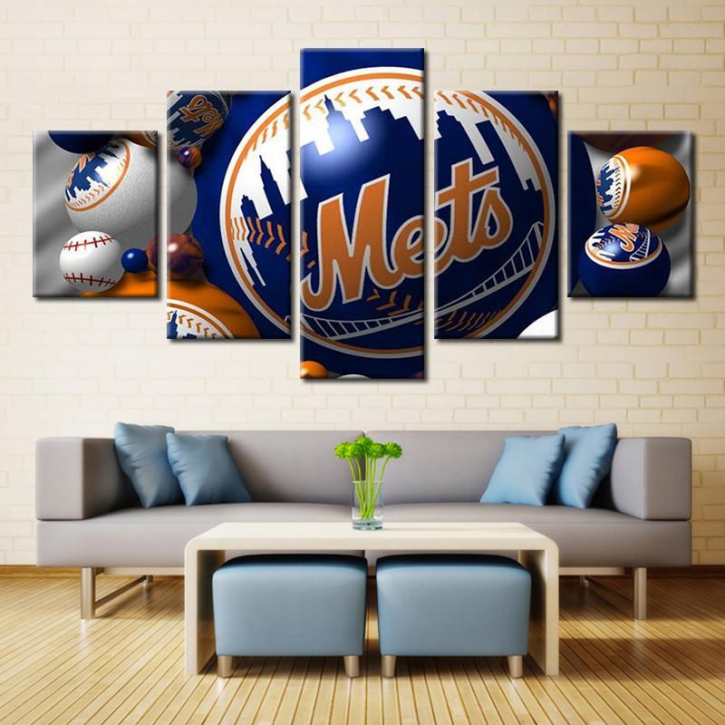 New York Mets Sports Team Baseball - Sport 5 Panel Canvas Art Wall Decor New York Mets Sports Team Baseball - Sport 5 Panel Canvas Art Wall Decor